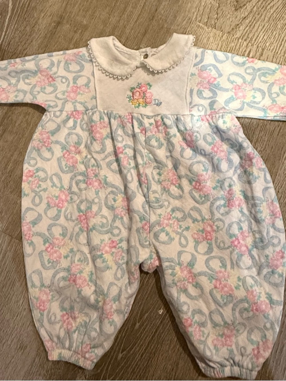Vintage Dior Floral Baby Romper in Pastel Pink & Blue